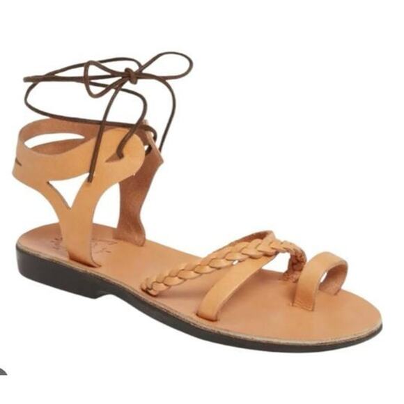 Jerusalem Sandals Ramah Sz EU 42 US 11 Light Brown Leather Ankle Tie Handmade - Picture 2 of 7
